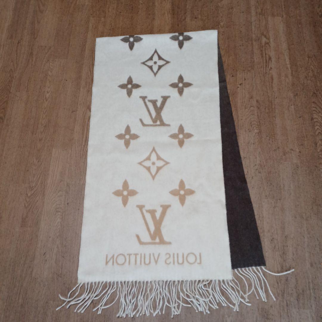 美品　LOUIS VUITTON カシミヤマフラー アイボリー/ブラウン