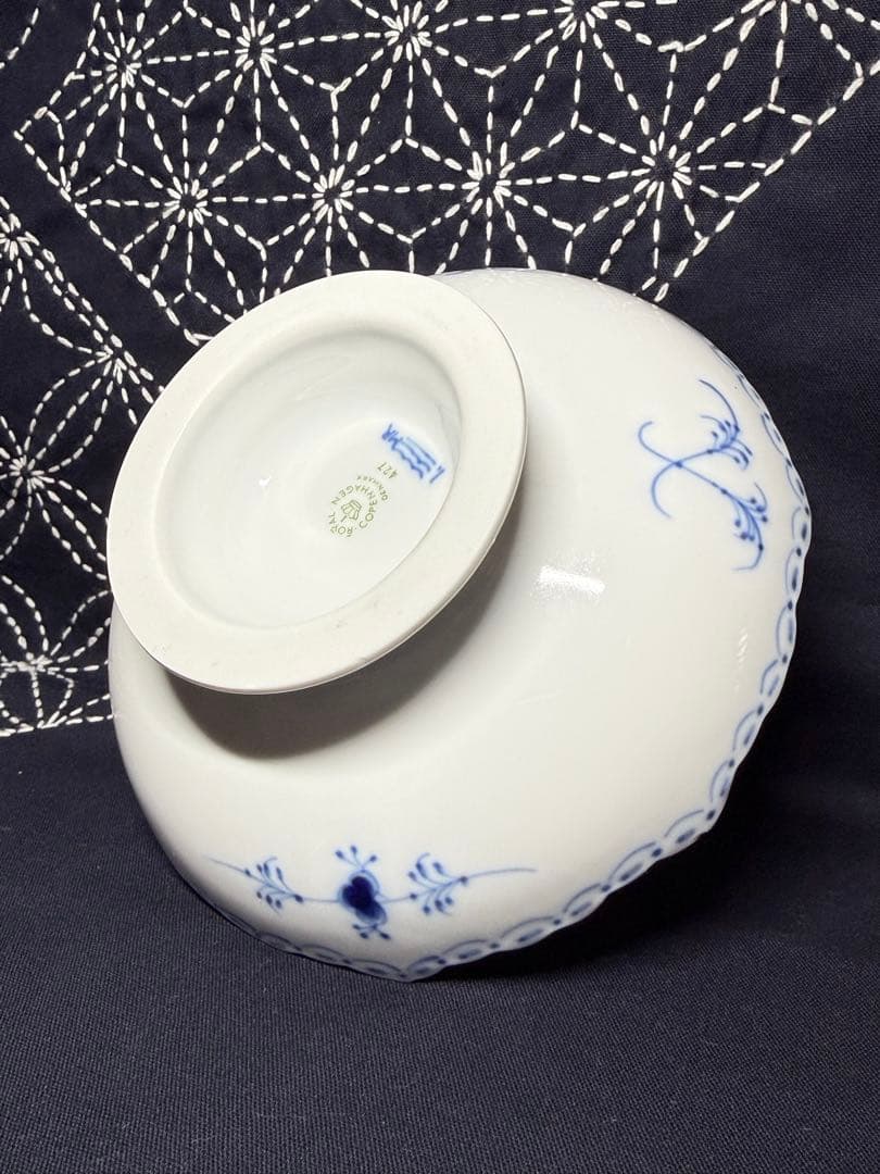 ロイヤルコペンハーゲンブルーフルーテッド ハーフレース 足つき コンポート