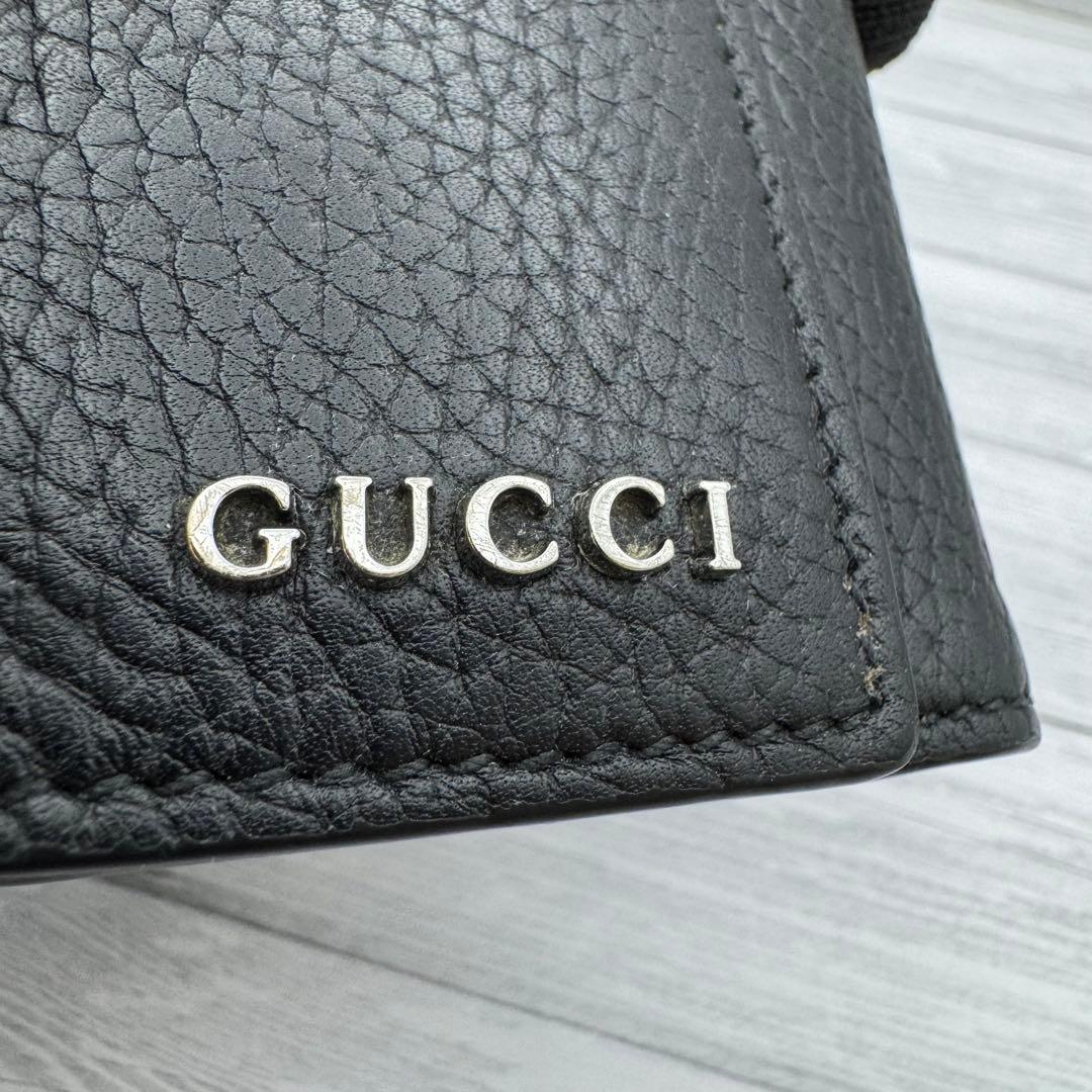 【美品】GUCCI　キーケース　6連 ロゴ　レザー　ブラック