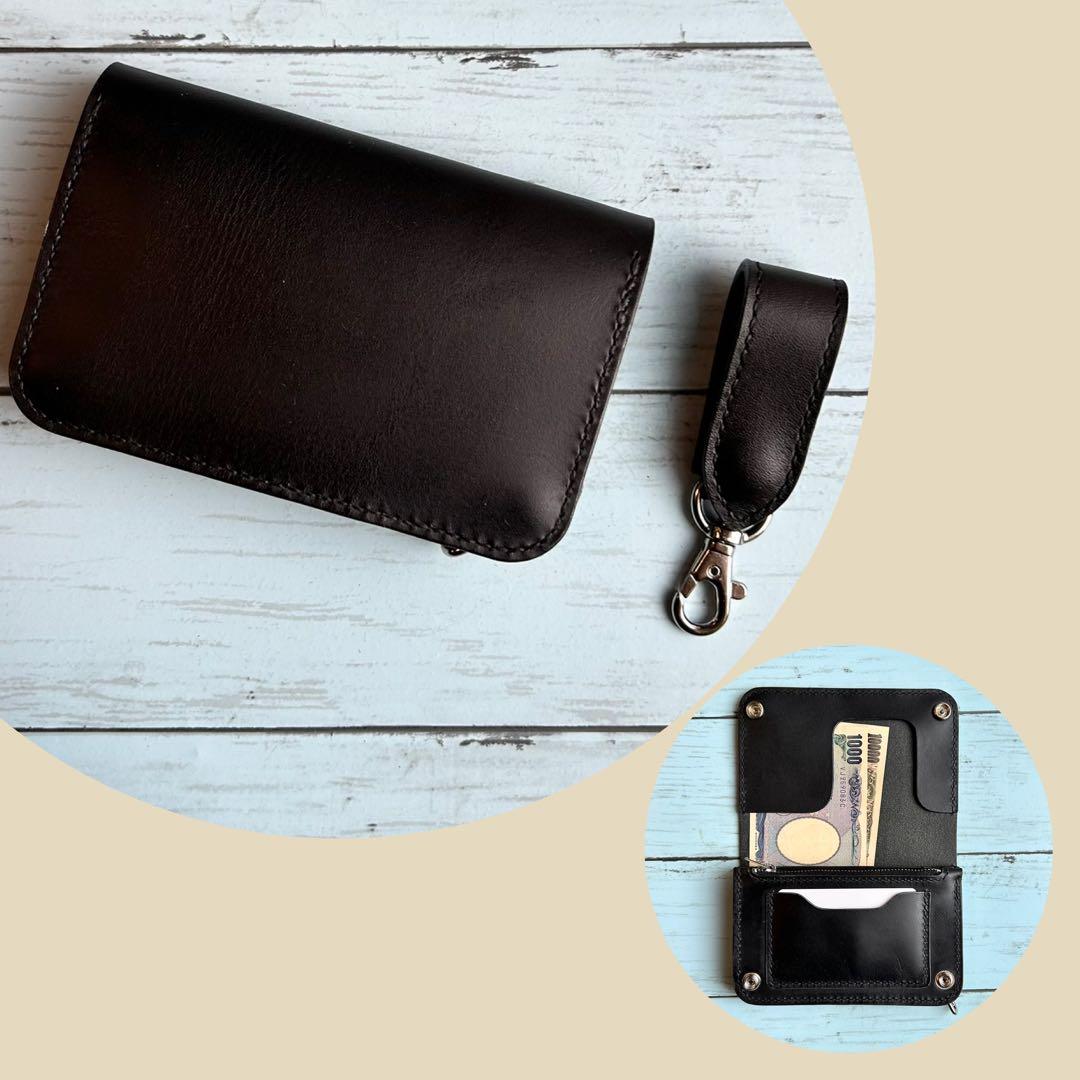 姫路オイルレザー　ミドルウォレット　ベルトループセット　トラッカーウォレット　革