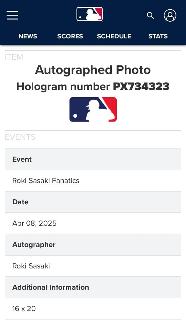 限定99枚・大判サイン・ 佐々木朗希・40×50センチ　FANATICS社MLB