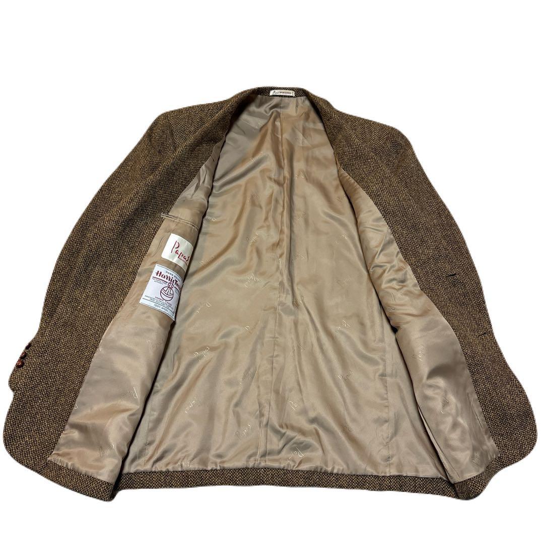 パパス　Papas ハリスツイード　2Bジャケット　L48 ブラウン