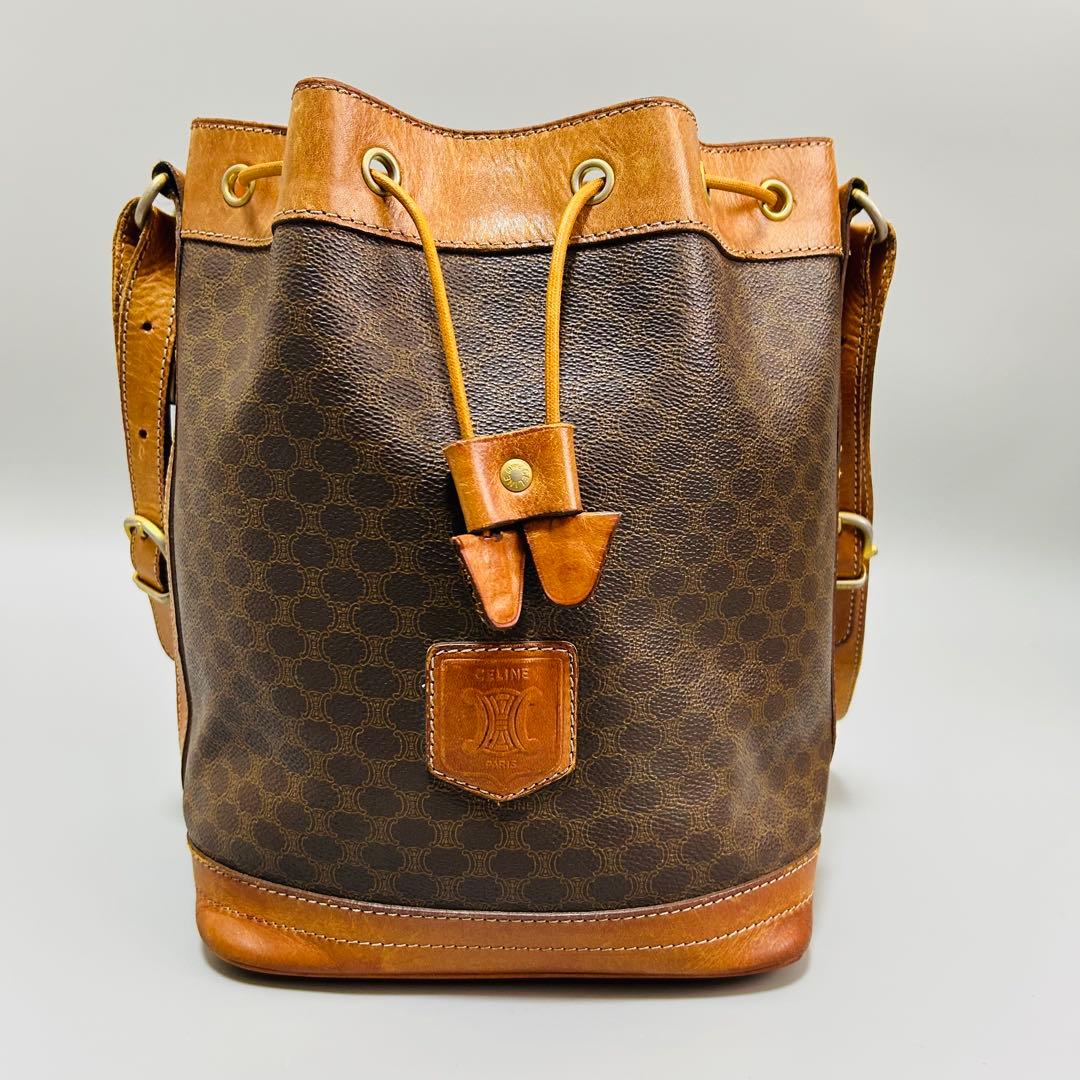 CELINE セリーヌ ショルダーバッグ 巾着バッグ マカダム柄 ブラウン