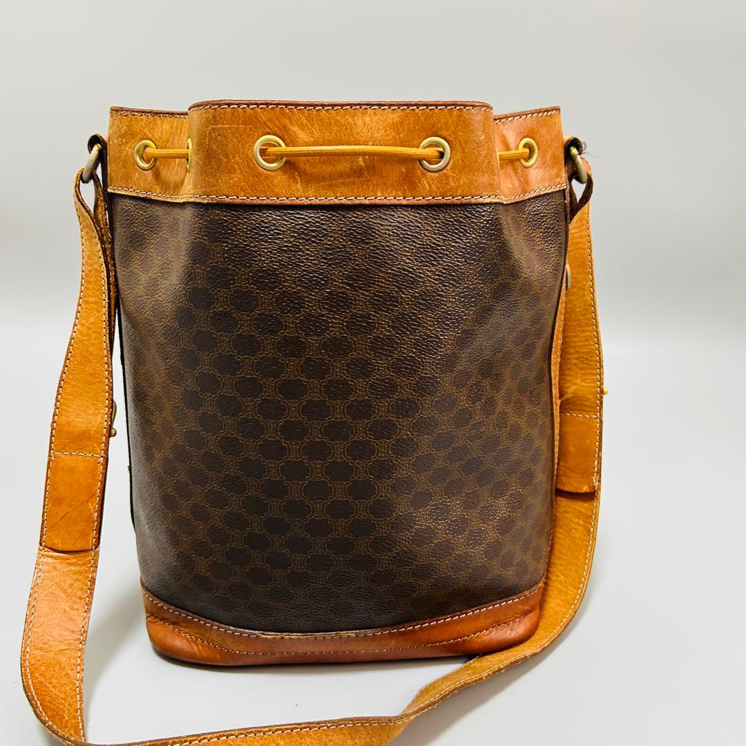 CELINE セリーヌ ショルダーバッグ 巾着バッグ マカダム柄 ブラウン