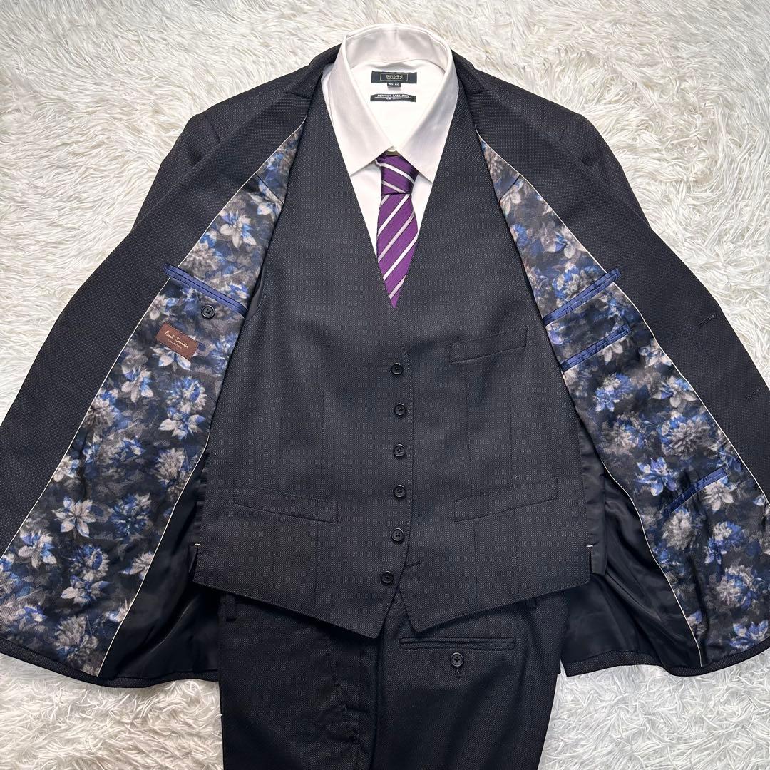 希少 極美品 ポールスミス 蓮柄 花柄 3ピース セットアップ 総裏 LX 黒
