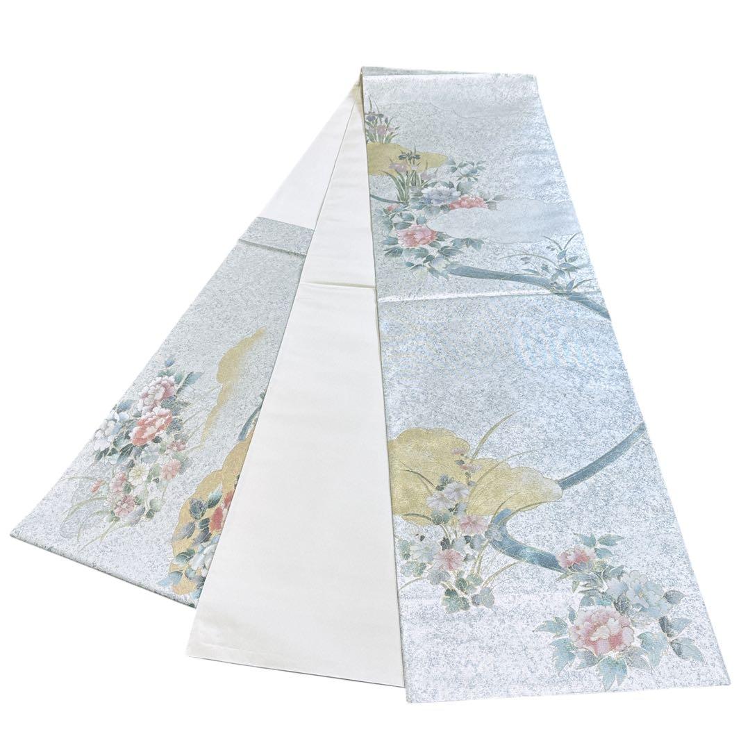 A 182袋帯 六通柄 箔　螺鈿 花草　美品 正絹 着物