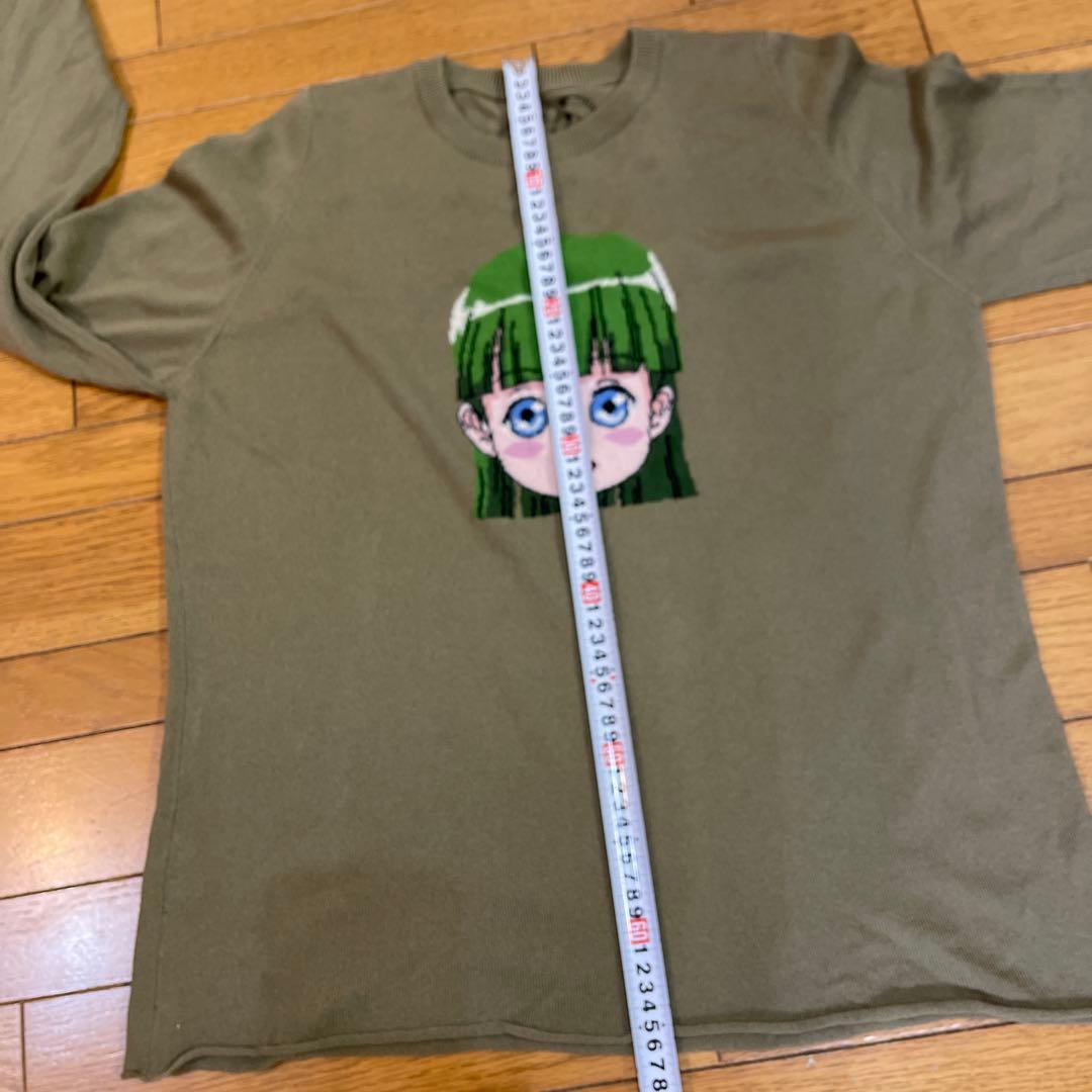 ルシアンペラフィネオリーブ色 長袖カシミヤキャラクタープリント