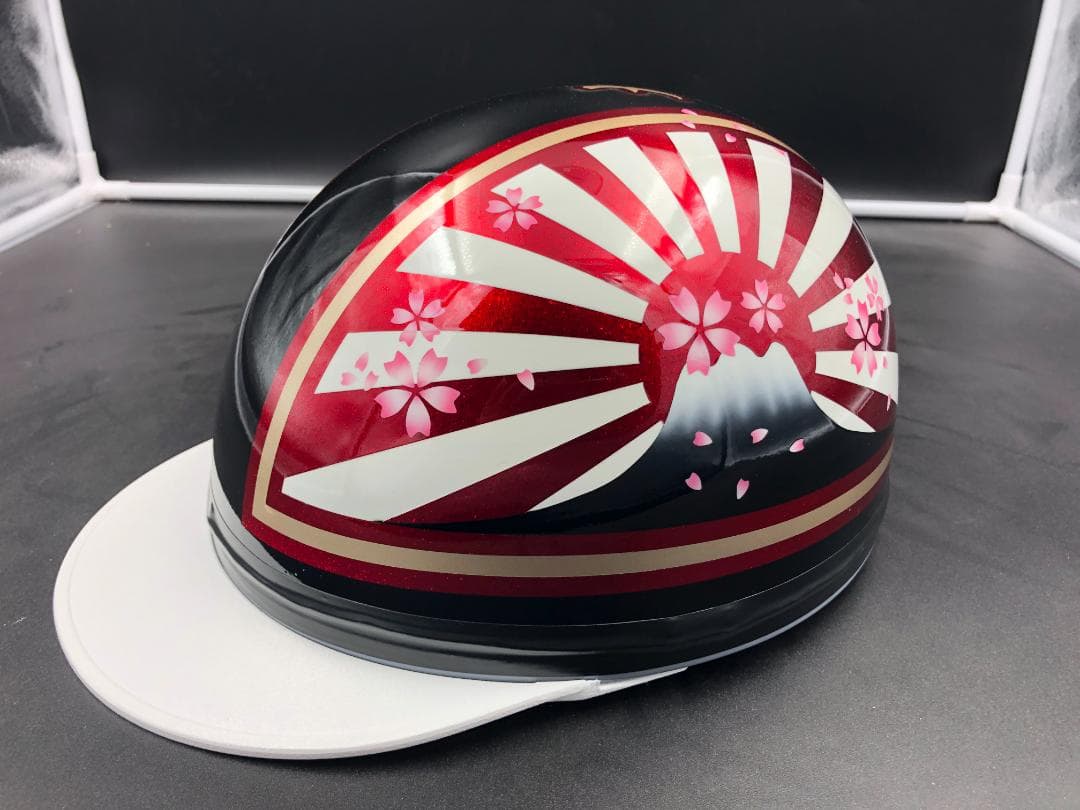 コルク半　カスタム　富士日章　三つボタン　ブラックホワイトレッド　ラメ　桜