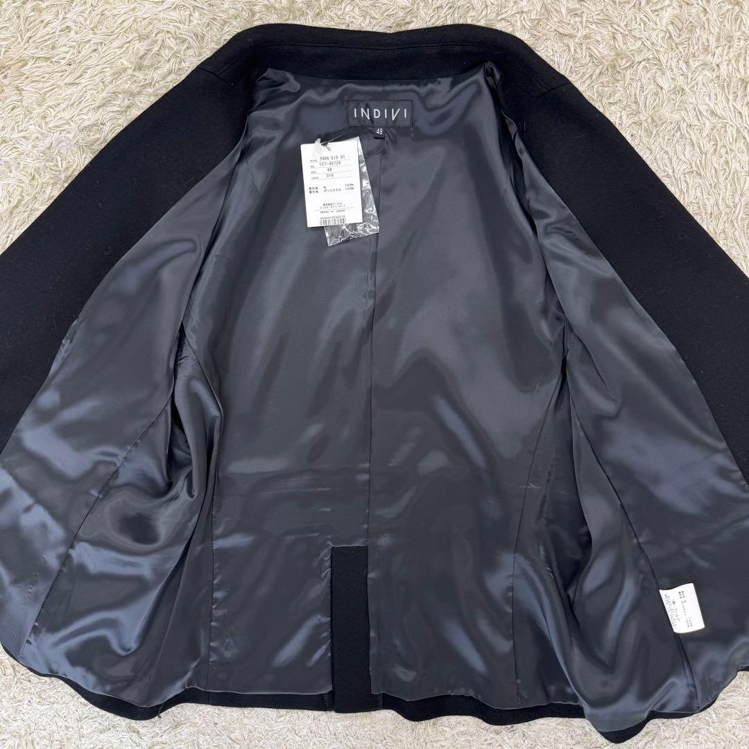 新品未使用　インディヴィ　テーラードジャケット　大きいサイズ　黒　ウール　48