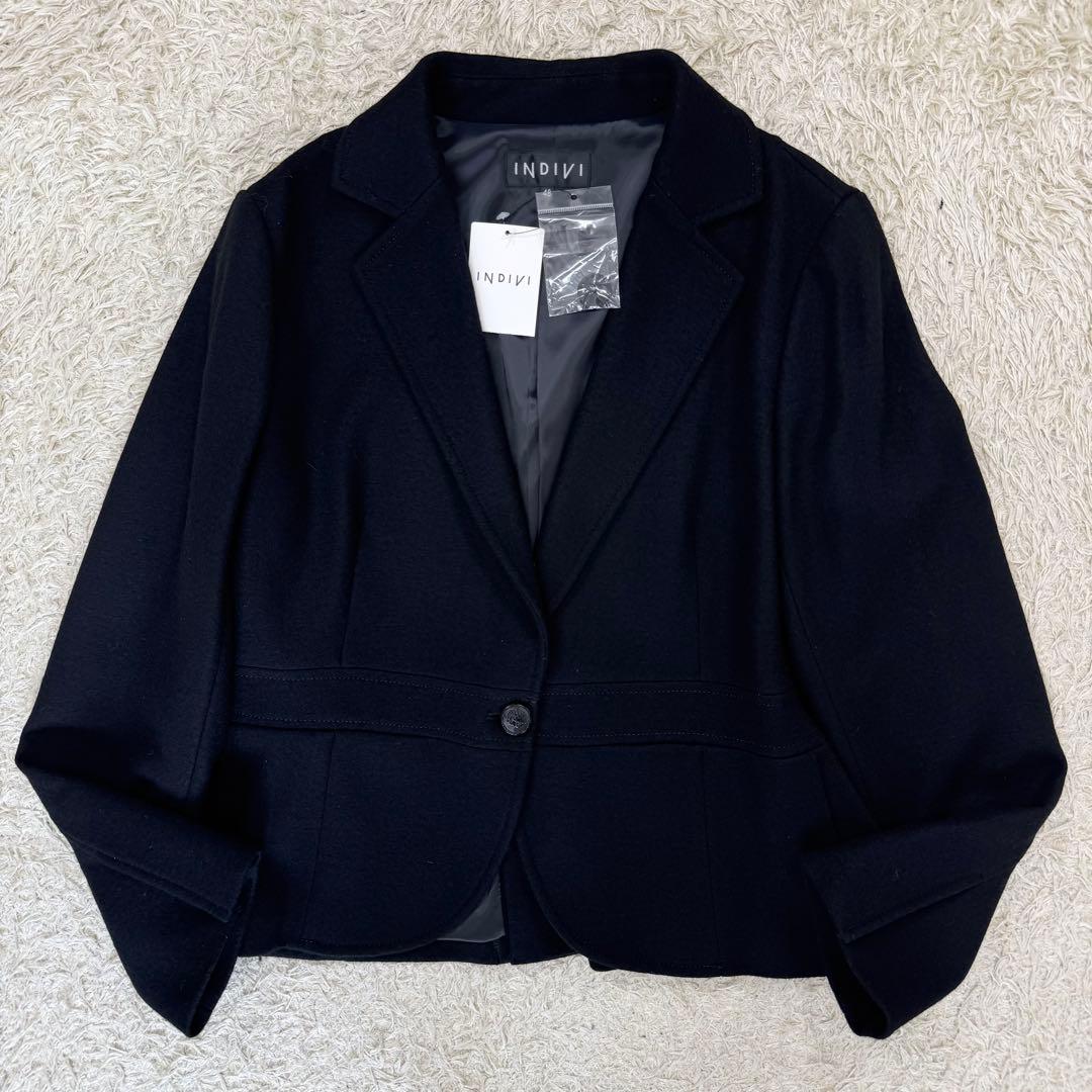 新品未使用　インディヴィ　テーラードジャケット　大きいサイズ　黒　ウール　48
