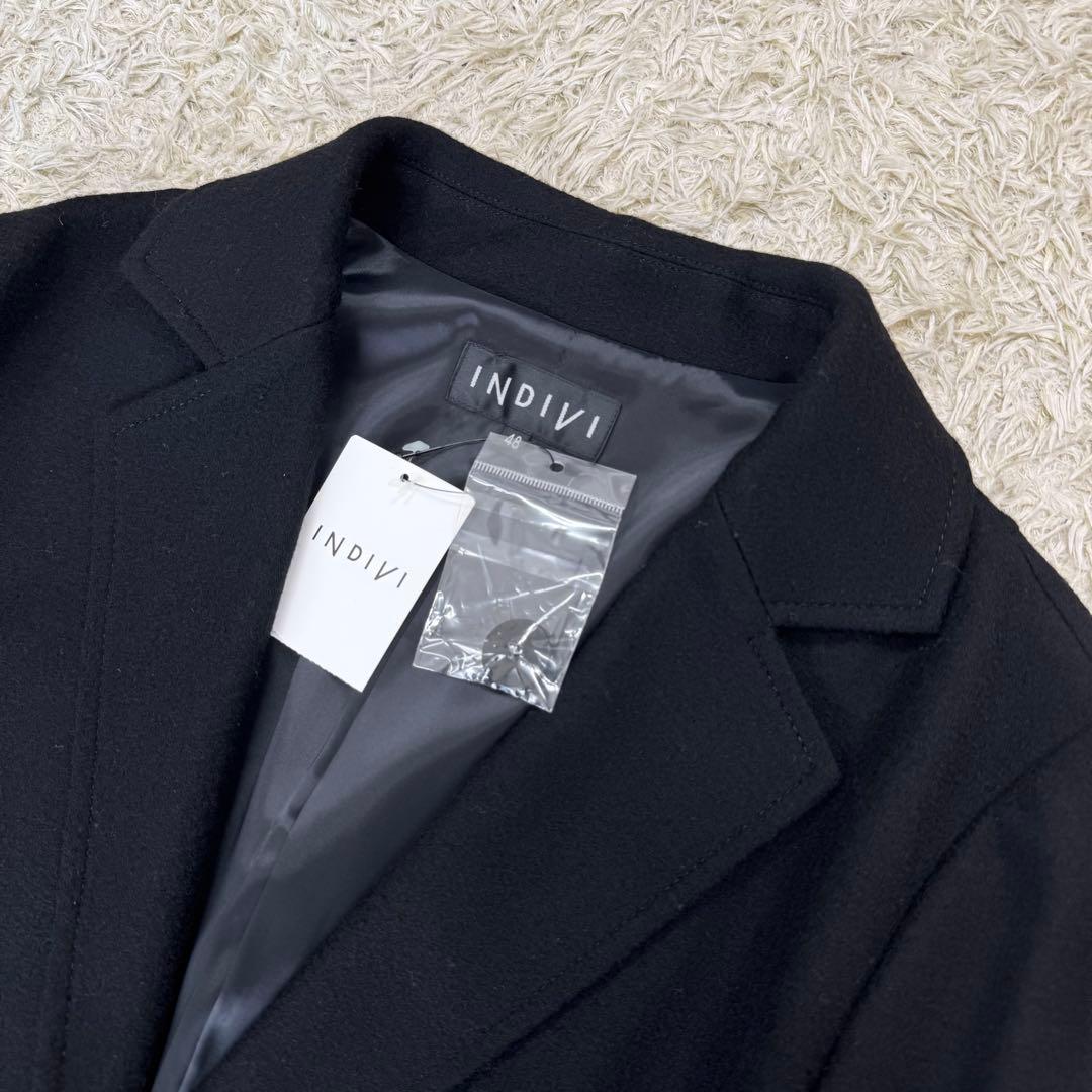 新品未使用　インディヴィ　テーラードジャケット　大きいサイズ　黒　ウール　48