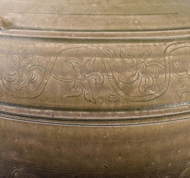 中国　緑釉　花卉文　四耳壷　V　R3585C