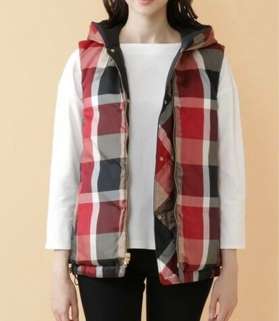 ❸訳有★ブルーレーベルクレストブリッジ黒チェックリバーシブルダウンベスト新品