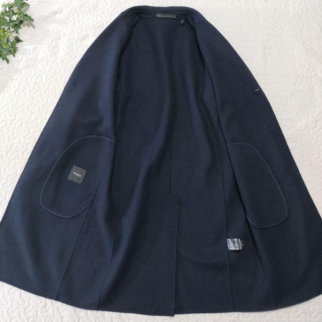 美品◎Theory　カシミヤ混　ダブルフェイスチェスターコート　ネイビー　XS