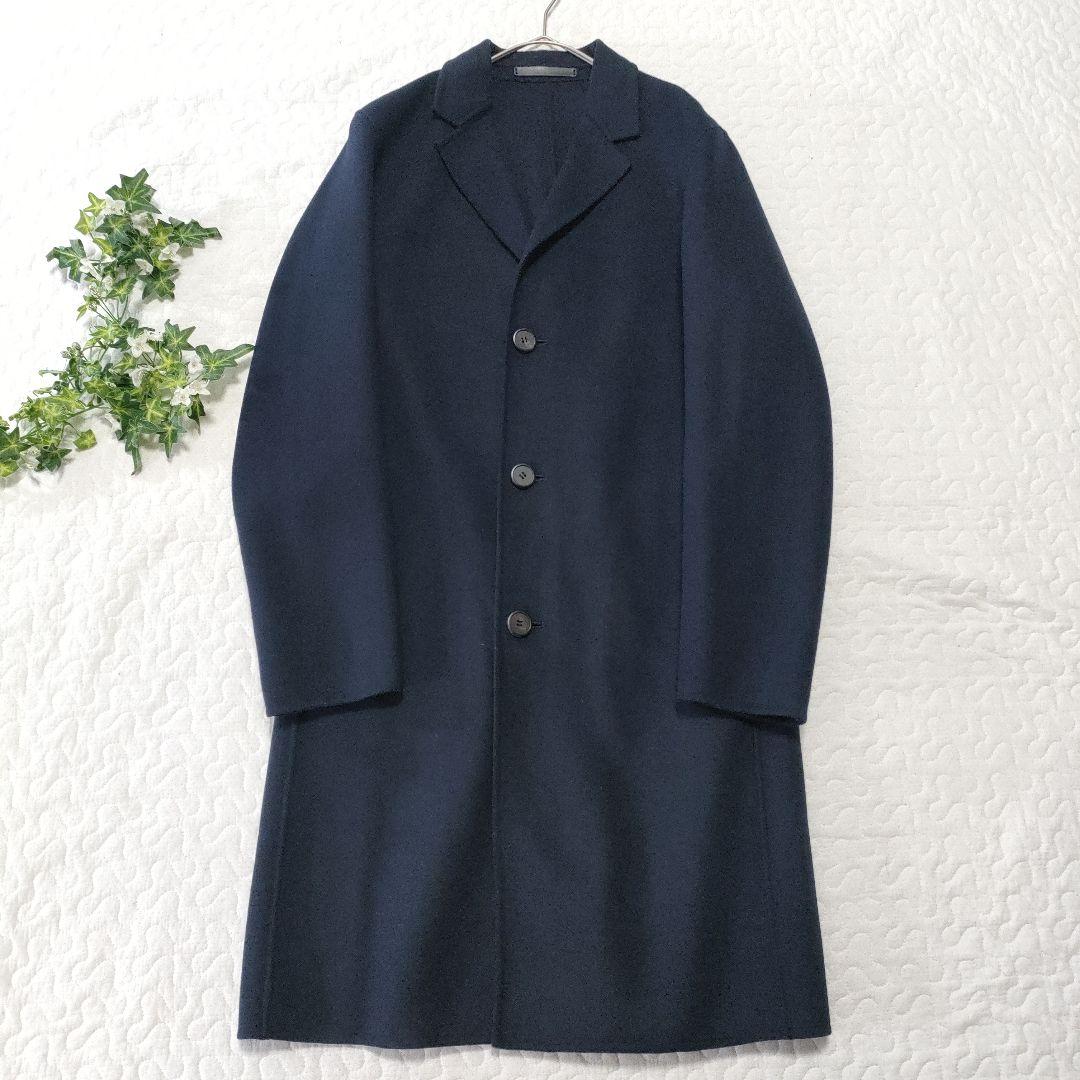 美品◎Theory　カシミヤ混　ダブルフェイスチェスターコート　ネイビー　XS