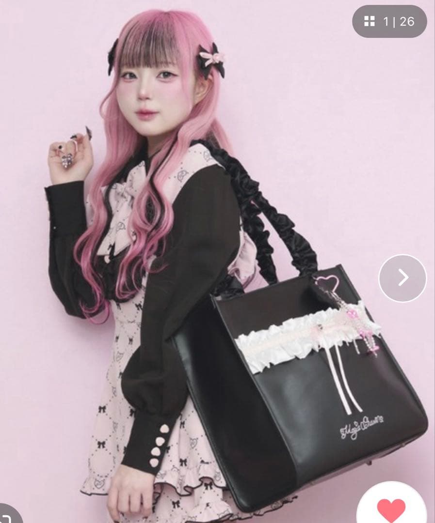 新品 Magia Charm リボンフリルトートバッグ ブラック 黒 推し活