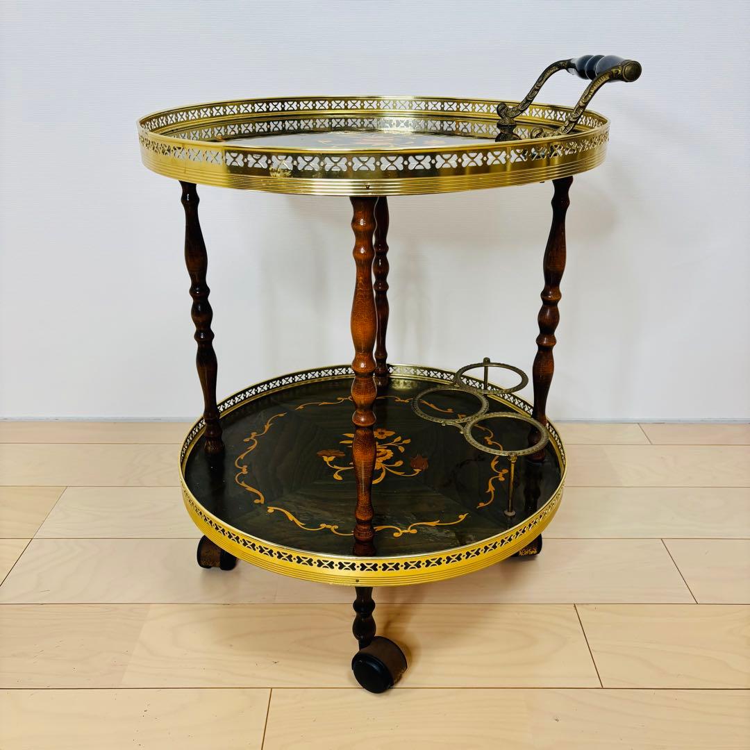 イタリア製 ティーワゴン 象嵌細工 アンティークワゴン キッチンワゴン
