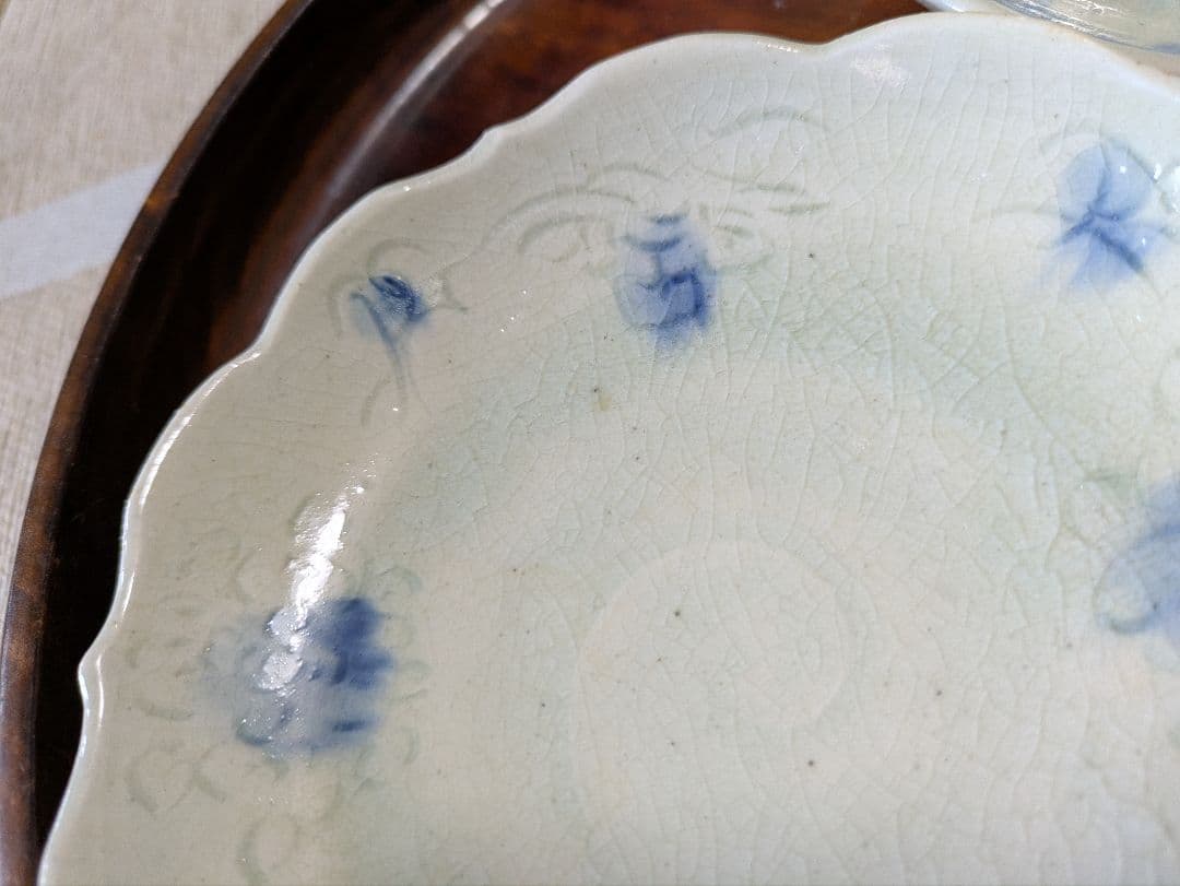 イムサエム　青い花模様とストライプの皿セット　安南手　市野吉紀