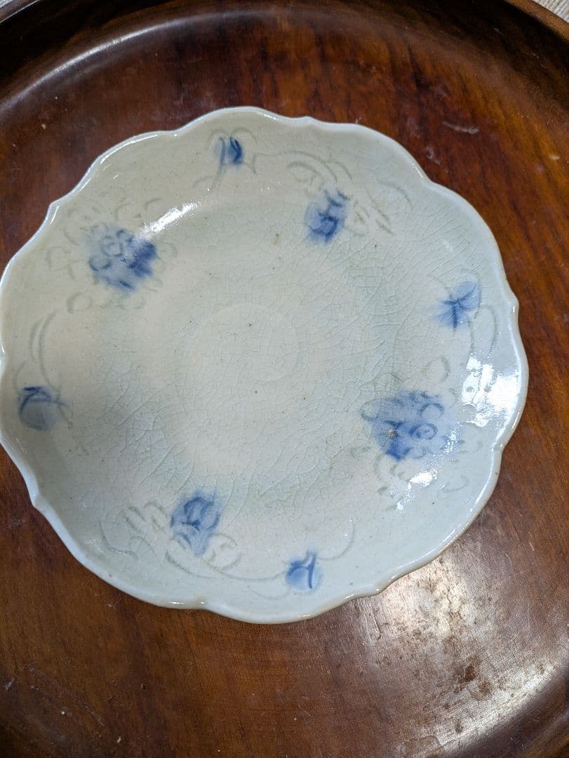 イムサエム　青い花模様とストライプの皿セット　安南手　市野吉紀