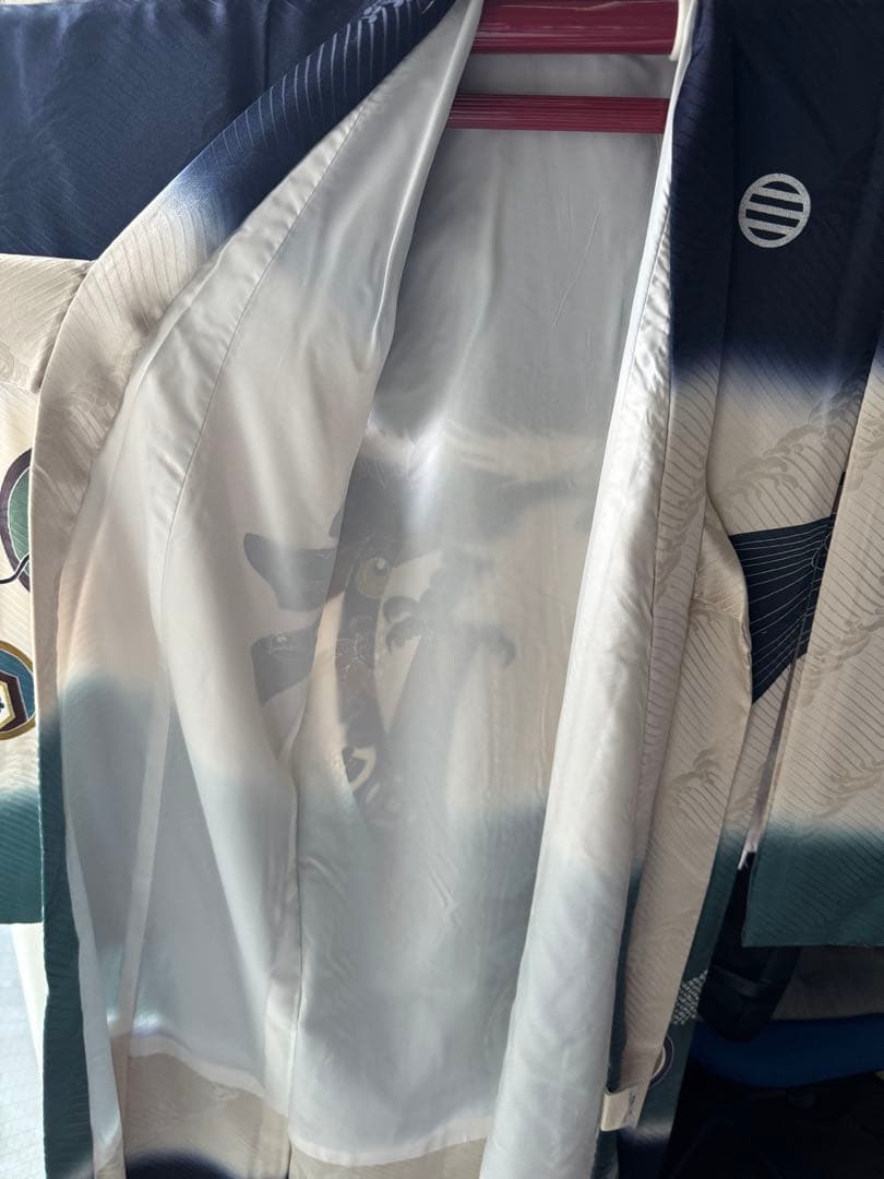 【美品】産着 男の子 鷹 青 白 一つ身 お宮参り 祝い着