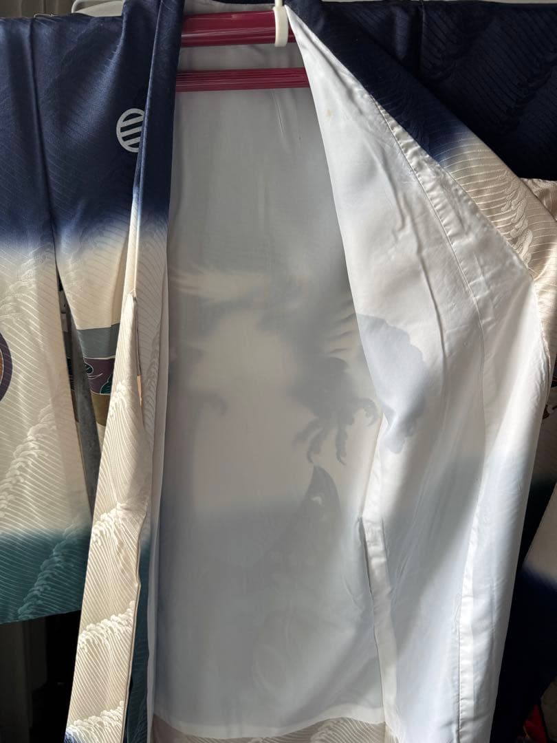 【美品】産着 男の子 鷹 青 白 一つ身 お宮参り 祝い着