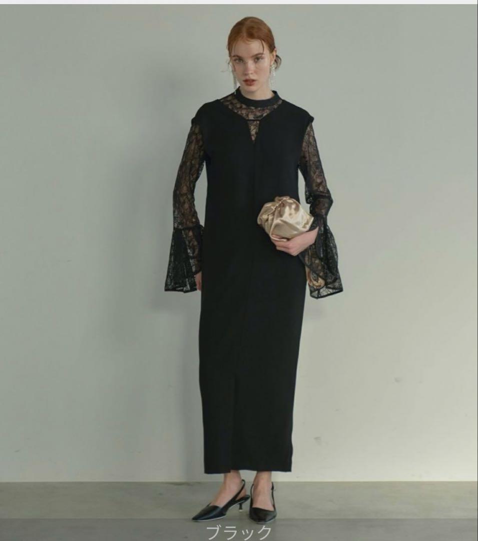 ベルスリーブスリットドレス ブラック