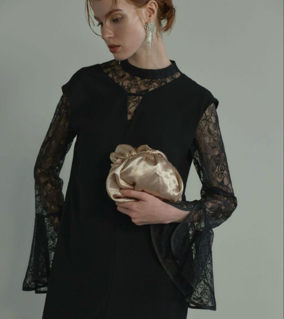 ベルスリーブスリットドレス ブラック