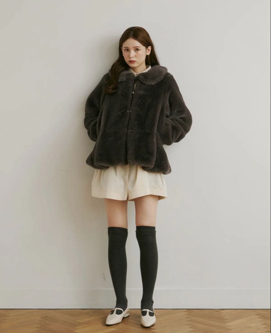 Olu.フラッフィーペプラムファーコート グレー