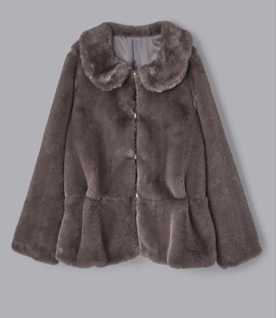 Olu.フラッフィーペプラムファーコート グレー