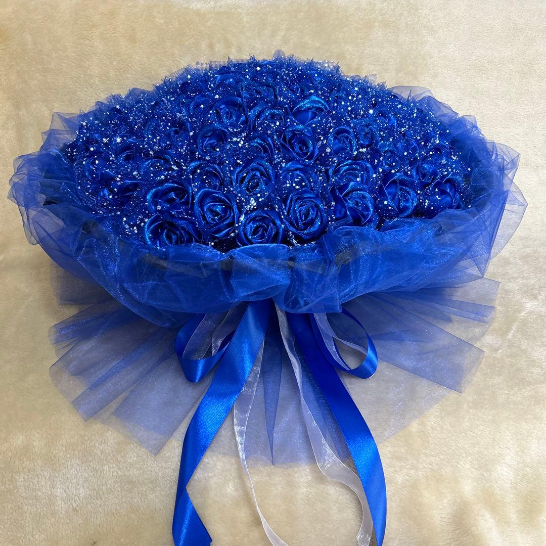 101本青バラブーケ ラメ付き❣️プレゼント 枯れない花 永生バラ 特別な人へ