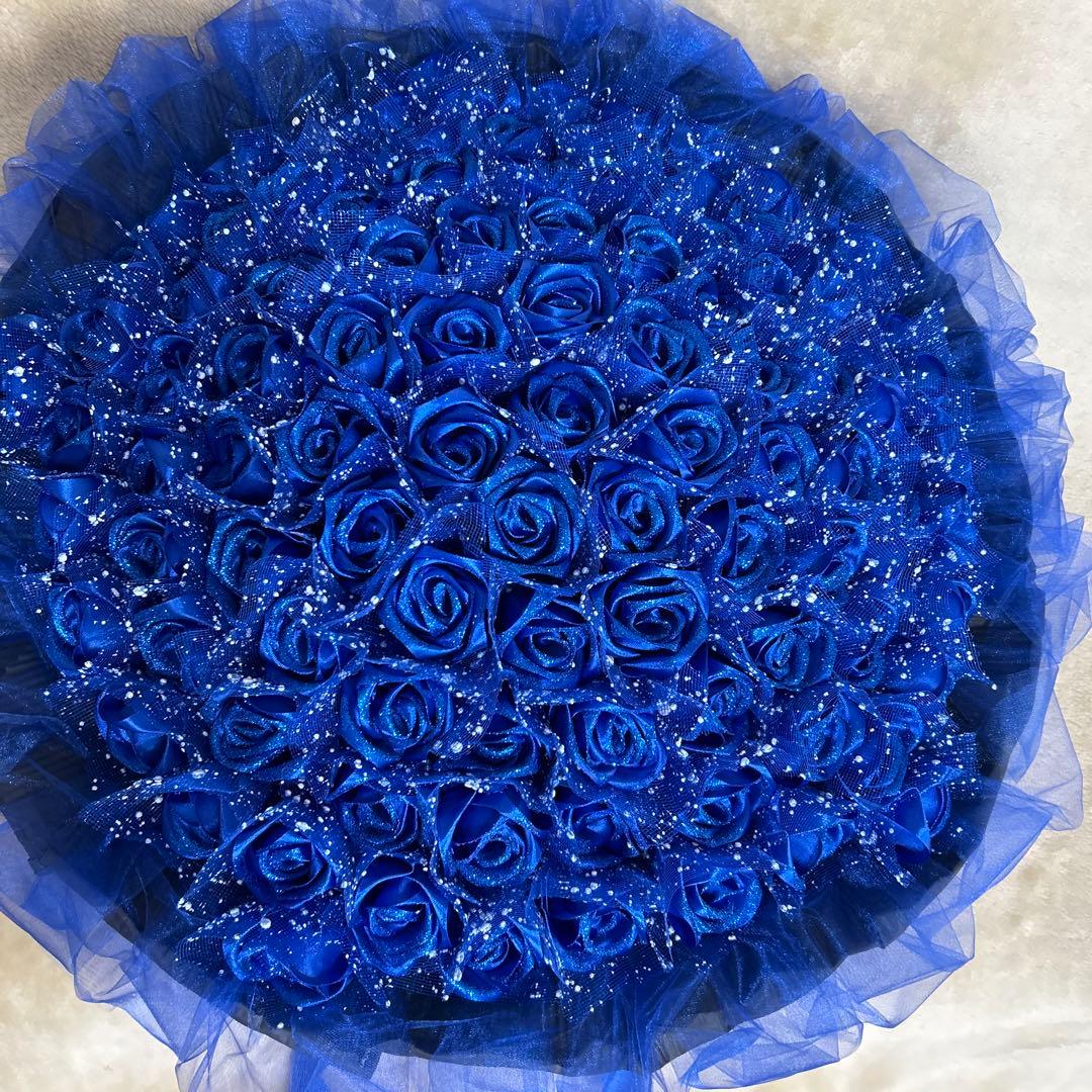 101本青バラブーケ ラメ付き❣️プレゼント 枯れない花 永生バラ 特別な人へ