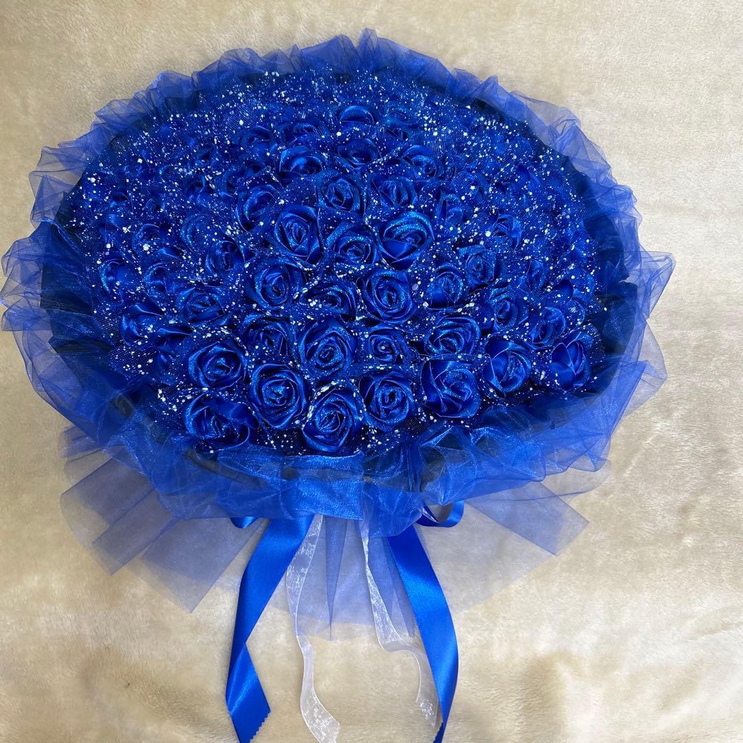 101本青バラブーケ ラメ付き❣️プレゼント 枯れない花 永生バラ 特別な人へ