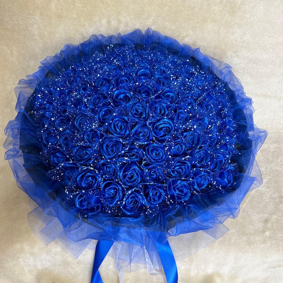 101本青バラブーケ ラメ付き❣️プレゼント 枯れない花 永生バラ 特別な人へ