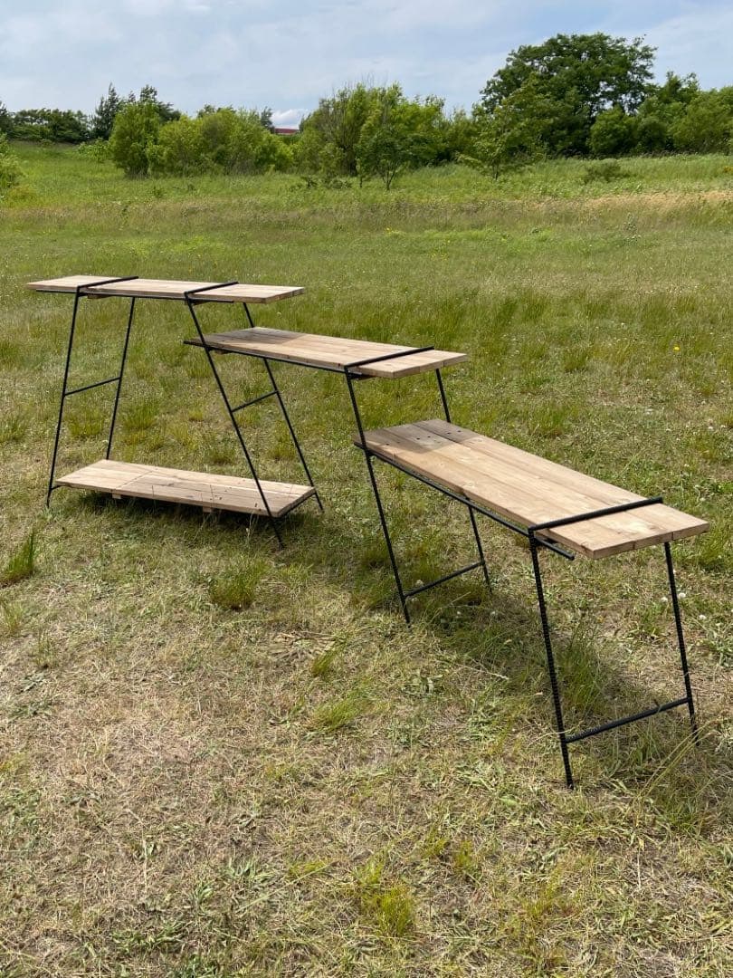 吊り下げキッチンシェルフ アイアンラック/アイアンレッグ キャンプ、インテリア