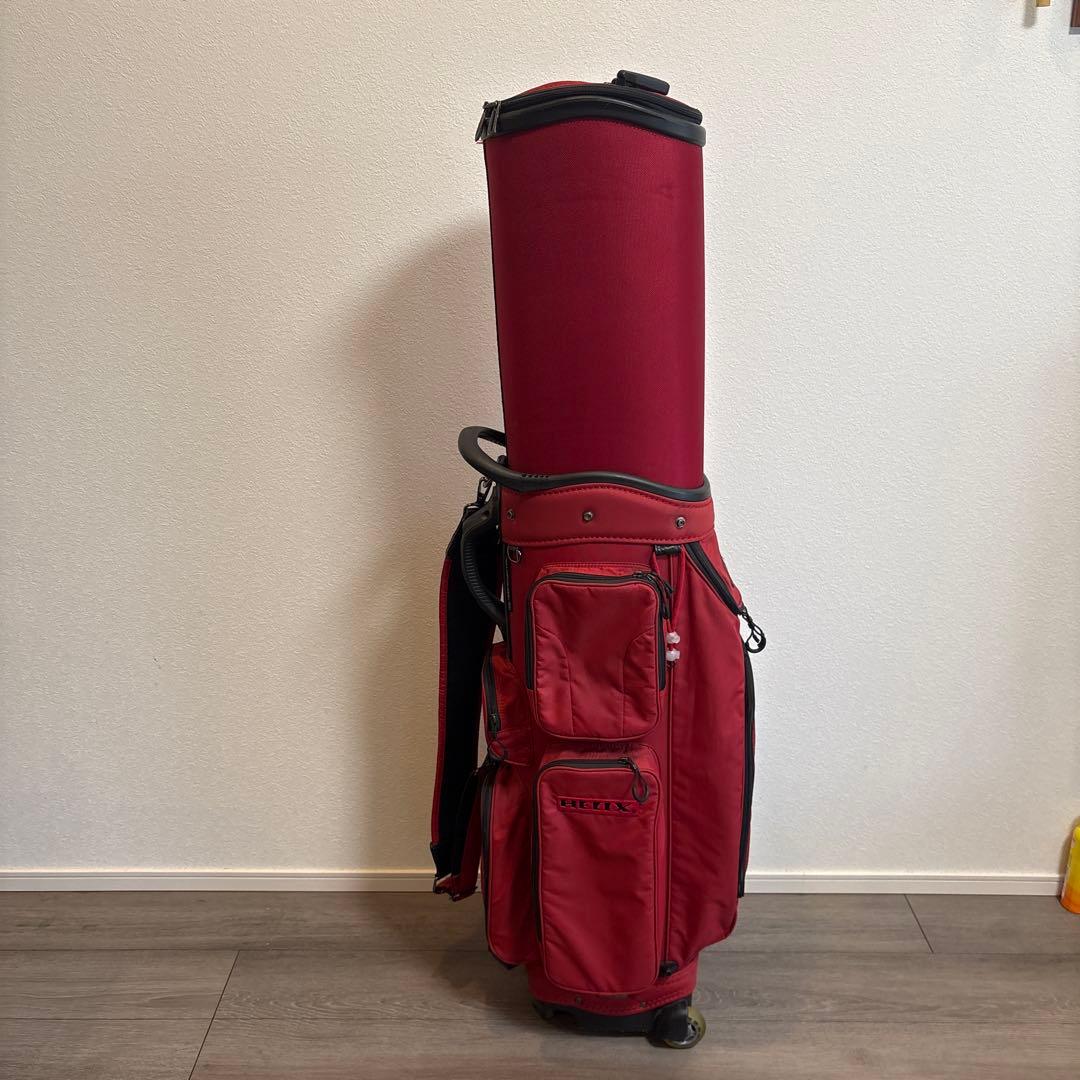 【USED】HELIX キャディバッグ レッド キャスター付き ゴルフバッグ