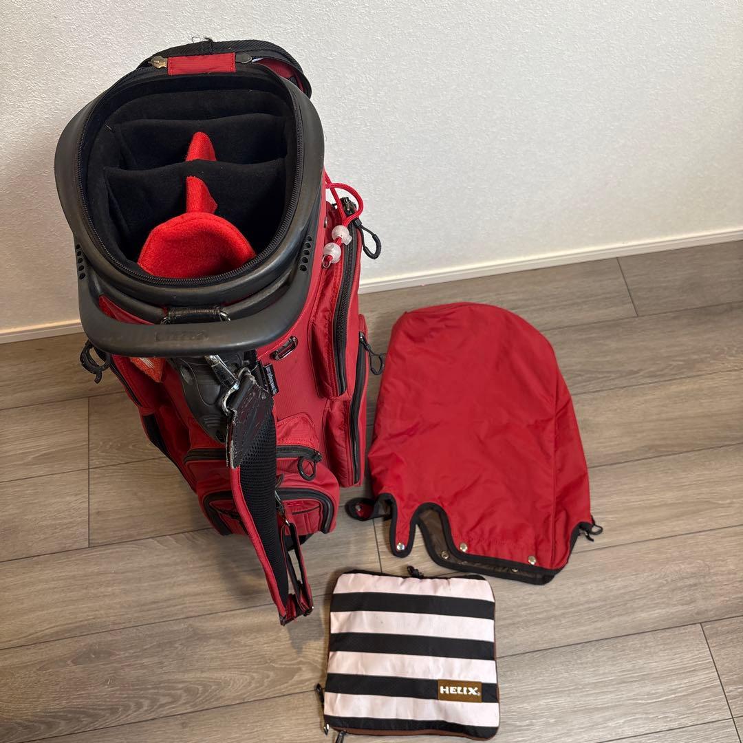 【USED】HELIX キャディバッグ レッド キャスター付き ゴルフバッグ