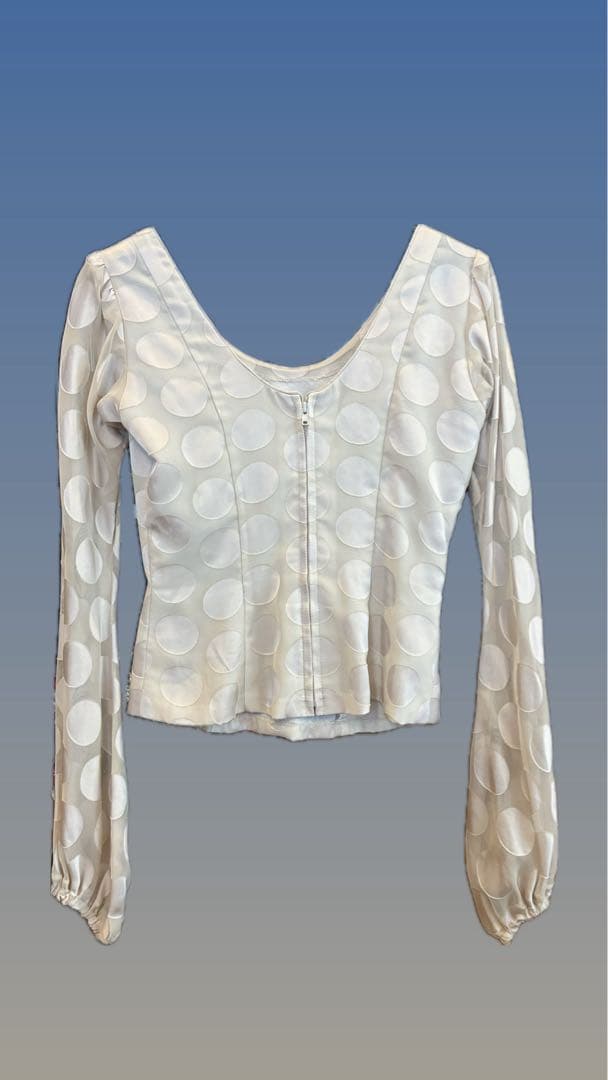 イベリア　フラメンコ ホワイトドット柄バルーンスリーブトップス