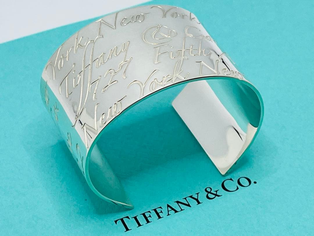 h196 美品　希少　ティファニー　ノーツ　ワイド　カフ　バングル　925