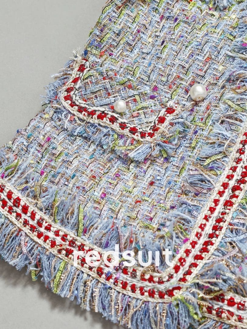 大人気❤️タイトなブルーベースツイードジャケット女子会・パーティー用