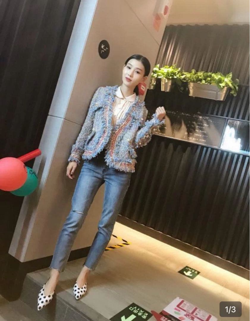 大人気❤️タイトなブルーベースツイードジャケット女子会・パーティー用