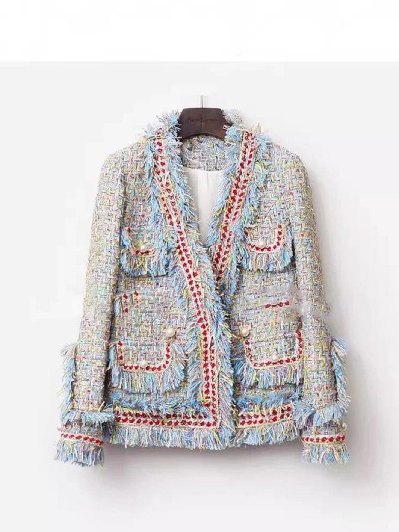 大人気❤️タイトなブルーベースツイードジャケット女子会・パーティー用