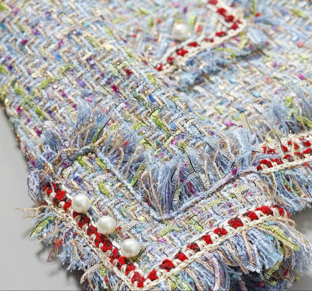 大人気❤️タイトなブルーベースツイードジャケット女子会・パーティー用