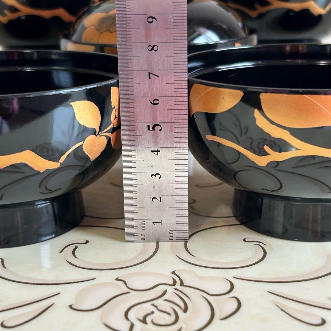 会津塗　特選品　金彩蒔絵牡丹文　蓋付きお吸い物椀 5客セット　お椀　汁椀　雑煮椀