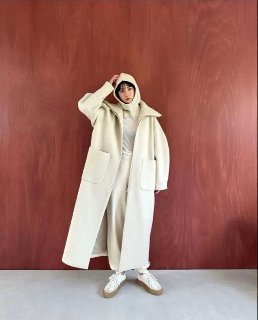 ジャケット・アウター CLANE RIB COLLAR WOOL LONG COAT