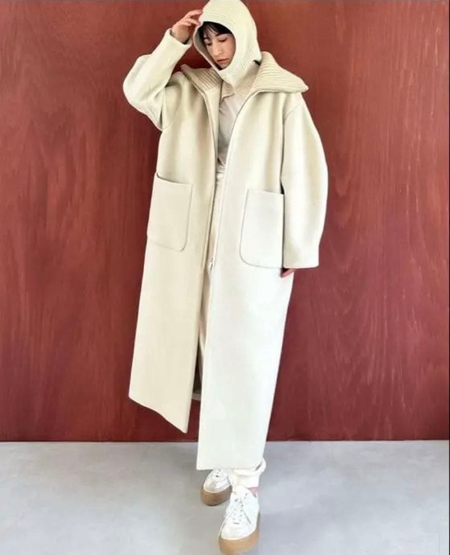 ジャケット・アウター CLANE RIB COLLAR WOOL LONG COAT