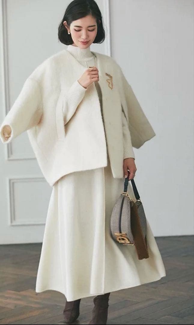 【美品】セブンテンSEVENTEN ミディアムコクーンシャギーコート