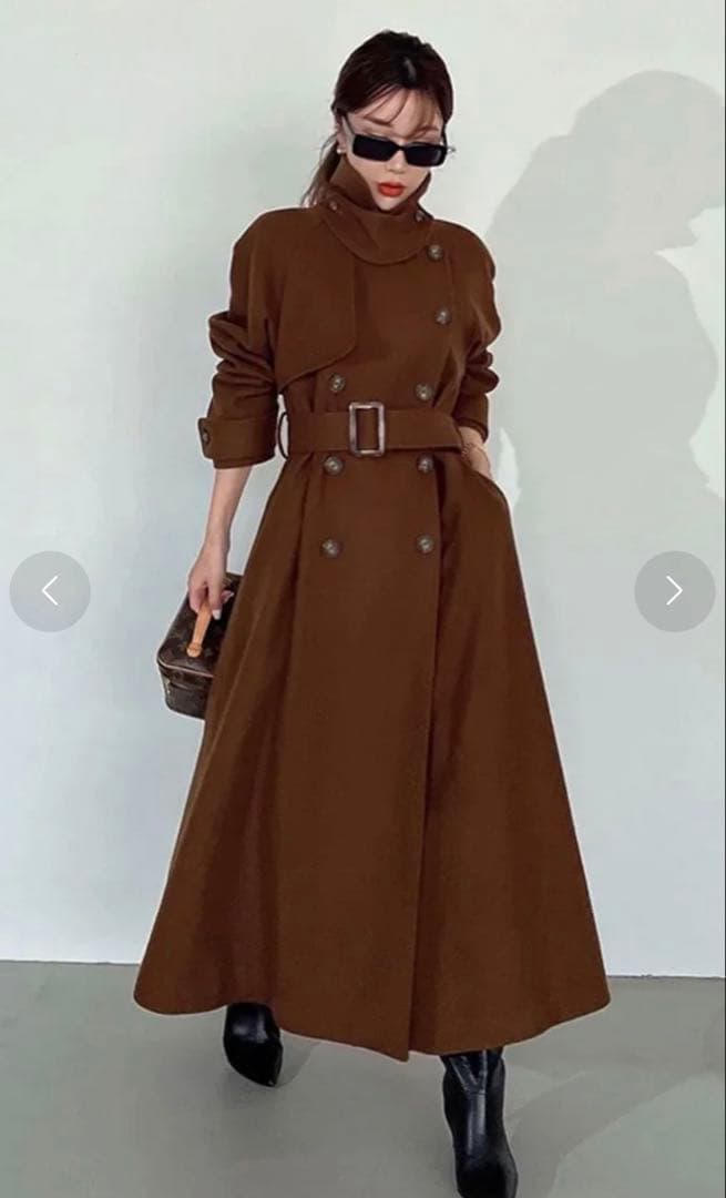 【美品】eimy istoire♡ベルテッドウールトレンチコート ブラウン【S】