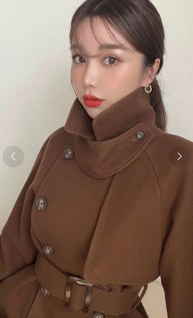 【美品】eimy istoire♡ベルテッドウールトレンチコート ブラウン【S】