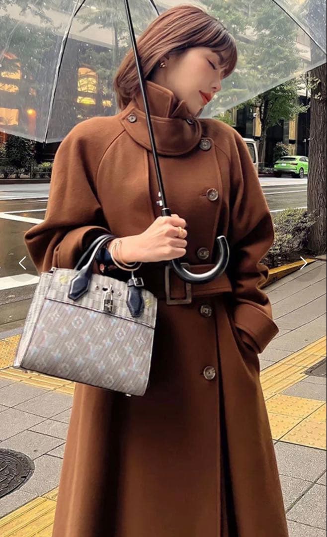 【美品】eimy istoire♡ベルテッドウールトレンチコート ブラウン【S】