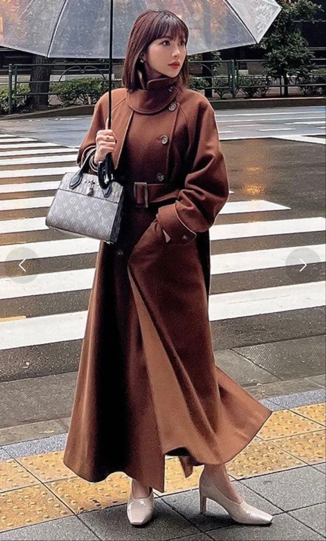 【美品】eimy istoire♡ベルテッドウールトレンチコート ブラウン【S】